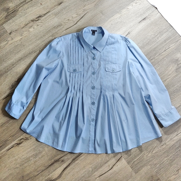 new directions Tops - New Directions blue tab sleeve cotton shirt top